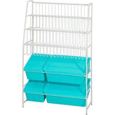 SoBuy Opbergrek voor Kinderen - Met boekenkast - Max. 50 kg - 61 x 25 x 102 cm - Blauw / Wit