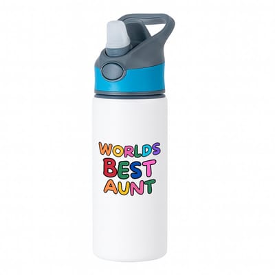 Hacebo® - World's best aunt waterfles met rietje blauw - Tante - beste tante - verjaardagscadeau - cadeau voor tante - gift - kado - water fles - 650ML