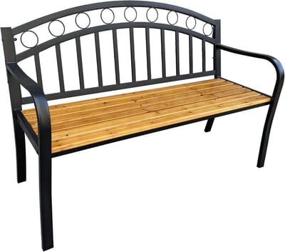 Luxe Houten Tuinbank met Stalen Poten 127 cm Zwart Zitbank voor Buiten