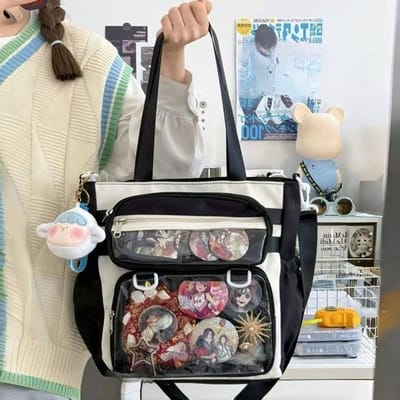 Japanse Transparante Ita Tas Handtas Dames Anime Draagbaar Grote Capaciteit Meisjes Schoudertas Tote Bag Nylon Crossbody Tassen ItaBag 32x25x11cm zwart