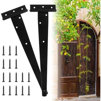 Zware deurscharnieren 2, T 12-inch scharnieren, XU, S, zware garagedeurscharnieren, zwart met grondplaat, geschikt voor fabrieks-, magazijn- en tuinpoorten.