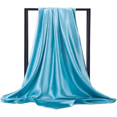 Luxe Merk Zijden Sjaal Dames Satijn Effen Kleur Hijab Sjaals Moslim Pareo Bandana Vrouwelijke Sjaal Wikkel Hoofdband Foulard 90*90cm One Size blue