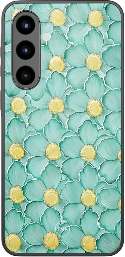 Hoesje geschikt voor Samsung Galaxy A56 - Mint blossom - Groen - TPU luxe case (glossy toplaag) - Bloemen - Hardcase backcover zwart