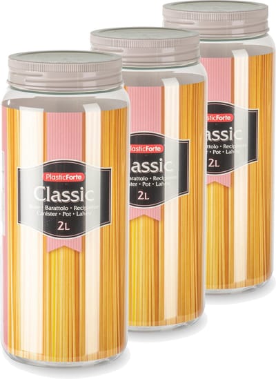 Plasticforte keuken voedsel voorraadpot - Set van 4x stuks - weckpot - taupe - 2 liter - kunststof - met deksel - 11 x 25 cm