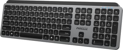 Phreeze draadloos toetsenbord - ergonomisch - bluetooth en usb ontvanger - stil - qwerty - full size - oplaadbaar usb c - voor laptop pc en tablet - grafiet zwart