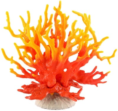 Allecto - Kunstmatige waterplanten - Aquariumdecoratie - Levensecht koraalsculptuur - Rood en geel - Koraalrifdecoratie - Geschikt voor aquaria en ...
