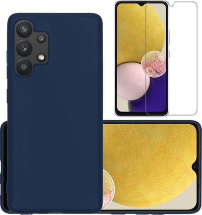 Hoesje - Met Screenprotector - Geschikt voor Samsung Galaxy A13 4G - Sterk & Shockproof - Back Cover - Siliconen Case - Telefoon Hoes - Donkerblauw