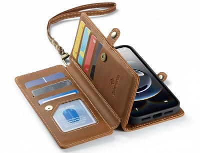 CaseMania Bookcase hoesje geschikt voor iPhone 17 Pro Max - Effen Cognac - Kunstleer - XXL Bergruimte - Portemonnee met 10 Vakjes voor Pasjes
