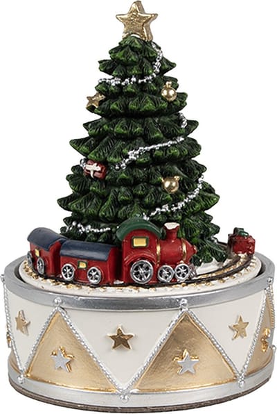 Clayre & Eef Muziekdoos Kerstboom Ø 11x15 cm Groen Goudkleurig Kunststof