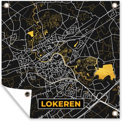 Tuin poster Goud - Lokeren - Kaart - Plattegrond - Stadskaart - 200x200 cm - Tuindoek