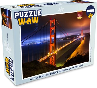 Puzzel De Golden Gate Bridge in de nacht verlicht - Legpuzzel - Puzzel 1000 stukjes volwassenen