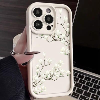 Wit Magnolia Patronen Telefoonhoesje Voor iPhone 16 15 14 Pro Max 15 16 Plus 12 13 Pro 11 16E Snoepkleur Schokbestendige Siliconen Hoes For iPhone 13 Pro