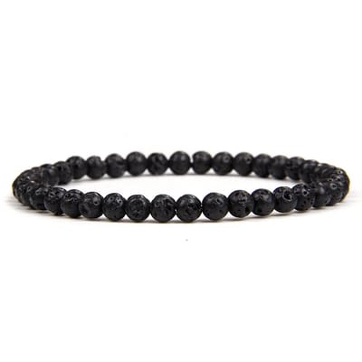 Bixorp Gems Lavasteen Edelstenen Armband 4mm kralen - Gepolijste Edelsteen Kralenarmband - 18cm