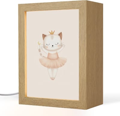 Nachtlampje 15x20 cm - Kinder lampje - Ballerina - Kitten - Beige - Tafellamp kinderkamer - Slaapkamer lamp - Bedlamp kinderen - Kinderlampje stopcontact - Wandlamp babykamer - Nachtlampjes