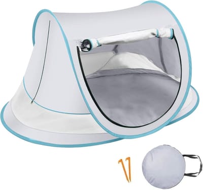 Baby Strandtent - 110x70x50cm - Pop-up Babytent - met UPF50+ Uv-Bescherming - Draagbare Baby Strandtent - Winddicht Reistentje voor Peuters - Compact Opvouwbare Schaduwtent - voor Tuin en Camping - Grijs