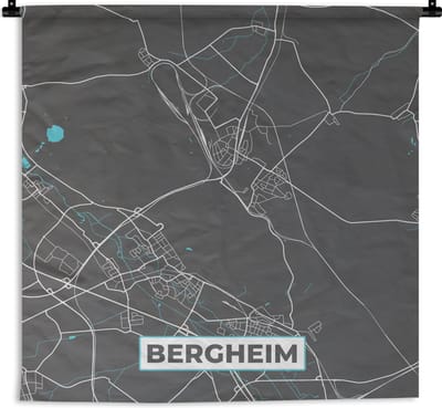 Wandkleed - Wanddoek - Stadskaart – Plattegrond – Duitsland – Blauw – Bergheim – Kaart - 180x180 cm - Wandtapijt