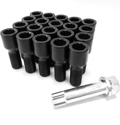 Conische wielbouten 26mm - Zwart - M12x1.5 / M12x1,5 - Set van 20 bouten + sleutel - Ster/Inbus