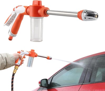 Waterslangmondstuk - Handsproeier Tuinslang - Efficiënt Reinigen - Ingebouwde Zeepdispenser - 395 cm - Oranje