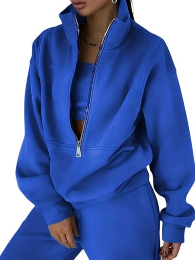 Livano Joggingpak Dames - Huispak - Trainingspak - Volwassenen - Capuchon - Jogging Pak - Joggingbroeken - Broek - Hoodie - Blauw - Maat S