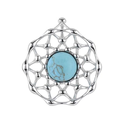 Cavill - Turkoois Hanger 925 Sterling Zilver Gerhodineerd - 1 3 CT Ronde Cabochon 8 mm - Elegant Filigrain Design - Blauwgroen - Dames Sieraden