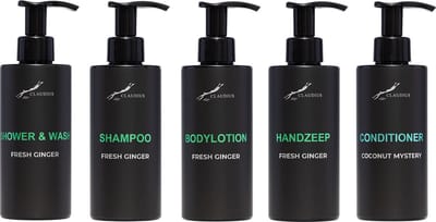 Compleet pakket Fresh Ginger - Shower & Wash + Shampoo + Bodylotion + Handzeep + Coconut Conditioner - 300 ml per fles - complete set van 5 stuks - bodycare - luxe fles - Cadeau
