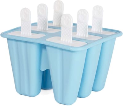Intirilife Siliconen Ijsvorm met 6 holtes in Blauw - 14 x 9 cm - Herbruikbare vorm voor zelfgemaakt ijs op een stokje, zonder BPA