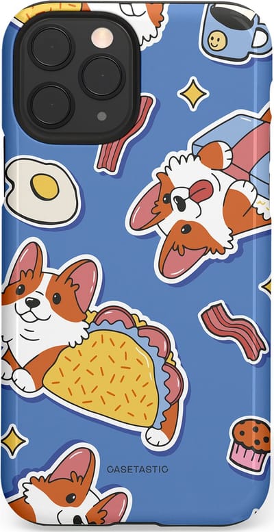 Casetastic Hoesje Geschikt voor Apple iPhone 11 Pro - Stijlvolle Beschermende Duo-layer Case - Corgi en Snacks