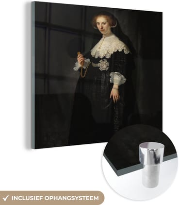 MuchoWow® Glasschilderij 50x50 cm - Schilderij acrylglas - Het huwelijksportret van Oopjen Coppit - Rembrandt van Rijn - Foto op glas - Schilderijen