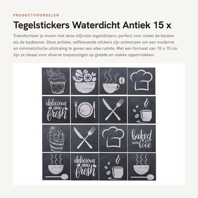 Dailygoods- Tegelstickers Waterdicht - 24 Stuks - Antieke Zelfklevende PVC - Decoratieve Muurstickers - 15 x 15 cm - Modern Minimalistisch