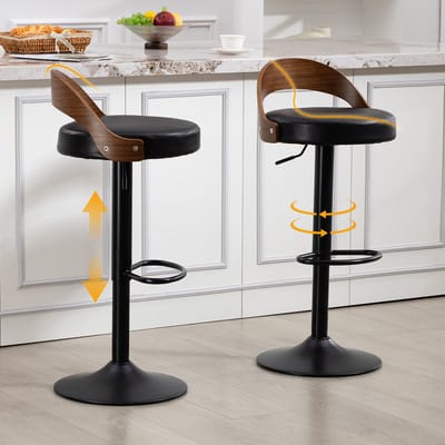 MODENUIT Barkruk 42,5 x 42 x 77-98 cm - 360 Graden Draaibaar En In Hoogte Verstelbaar - Voor Keuken En Bar - PU Zwart