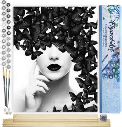 Figured'Art Schilderen op Nummer Volwassenen canvas Vlinder schoonheid - Handwerk acrylverf Kit DIY Compleet - 40x50cm met DIY houten lijst