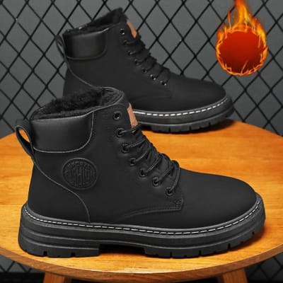 Winter Herenschoenen Warme Heren Katoenen Schoenen Gevoerde Dikke Fleece Enkellaarsjes Vetersluiting Comfortabele Herenlaarzen Slijtvast 44 black