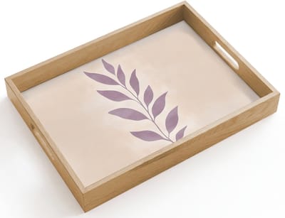 Dienblad hout 40x30 cm - Schootdienblad - Tak - Bladeren - Minimalistisch - Beige - Borrelplank rechthoek - Plateau dienbladen