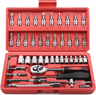 46-delige 1/4" Dopsleutelset met Ratelsleutel en Bitsets voor DIY en Auto-onderhoud