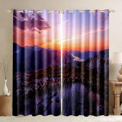 Zonsopgang Strand Raam Gordijn, Bos Kust Natuur Landschap Verduisterend Schaduw Gordijn Voor Slaapkamer Woonkamer Keuken 2 Stuks W50xH130(CM)x2PCS-Grommet Top