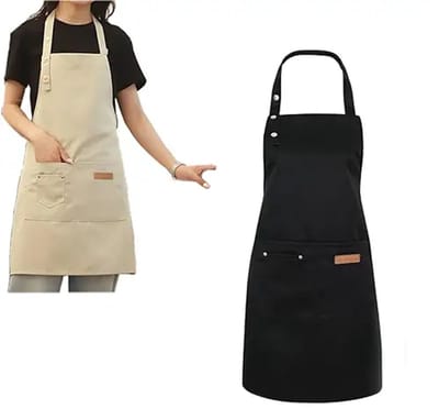 Keukenschort Set van 2 - Waterdicht - Dames & Heren - Zwart & Licht Khaki - Verstelbare Nekriem - Met Zakken - Kookschort voor Keuken & Tuin