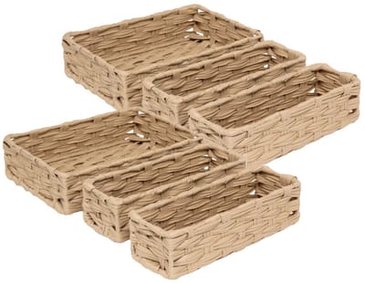 5Five Kast/badkamer opbergmandjes - set 6x stuks - gevlochten kunststof - in 3 formaten - organizer manden