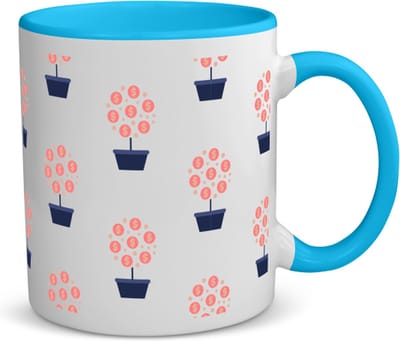 Akyol - geld planten koffiemok - theemok - blauw - Geld - iemand die van geld houdt - cadeau voor iemand die houdt van geld - verjaardagscadeau - gift - geschenk - 350 ML inhoud
