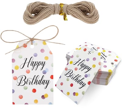 Dailygoods- Cadeaulabels 100 stuks - Verjaardagscadeaulabels - Dikke gepersonaliseerde labels - Papier - Kleurrijk - 5,5x8,5 cm - Verjaardagslabels
