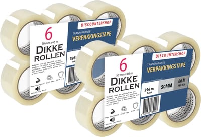 Verpakkingstape Transparant 50mm x 66m - 12 rollen sterk plakband - Low Noise PP Tape voor opslag