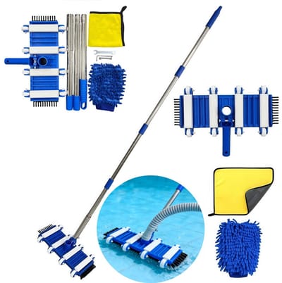Zwembadstofzuiger – Zwembadbodemreiniger met borstels en wielen – Zwembadreinigingsborstel – Zuigmond met schrobborstel – Zwembadreinigingsset – Handmatige zwembadstofzuiger met telescopische steel – 120 cm