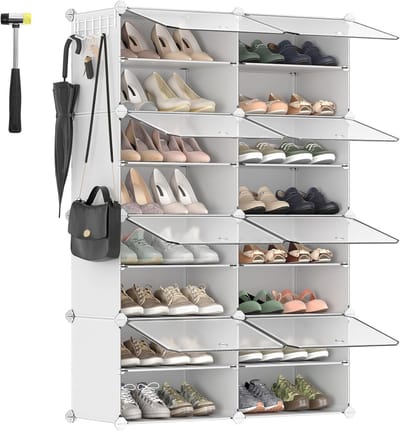 Hoppa! Schoenenrek - Wit - Abs-Kunststof Connector, Pp-Kunststof Paneel, Stalen Frame - 32 x 124 x 94 cm (B x D x H)
