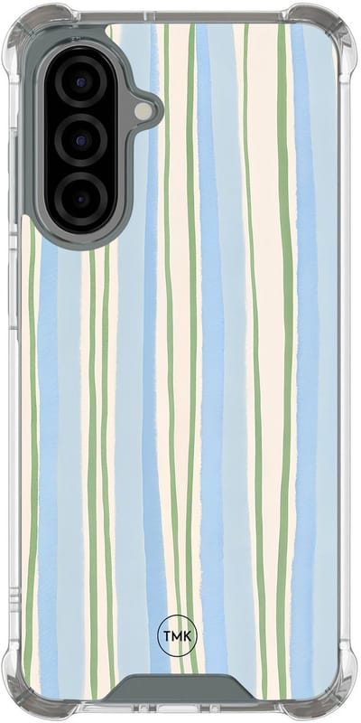 Shockproof hoesje geschikt voor Samsung Galaxy A36 - Pastelblauwe strepen - Schokbestendig - Verhoogde randen - TPU case - Extra Sterke Back Cover - Gestreept - Transparant, Blauw