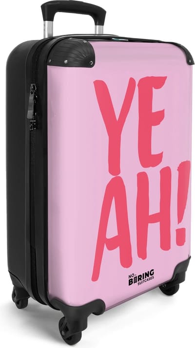 NoBoringSuitcases.com® - Handbagage koffer lichtgewicht met tekst - Paars met roze quote 'yeah' - Vakantie reiskoffer trolley - Rolkoffer valies op wieltjes - Past binnen 55x40x20 en 55x35x25