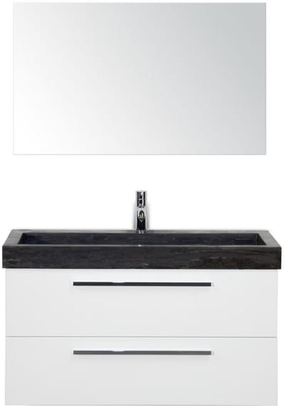 Seville Badmeubelset 100 cm - Wit Hoogglans - Wastafel Hardsteen Wit Lucca met Spiegel