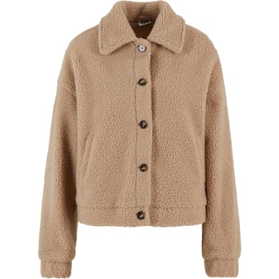 Urban Classics Ladies Short Sherpa Button Jacket Union Beige Maat: XS | Korte Jassen Outlet | Dames | Beige