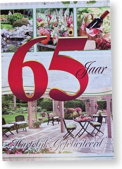 Cards & Crafts 65 Jaar - Leeftijd Verjaardagskaart Wenskaart - 12 x 17 cm - gevouwen kaart Inclusief envelop