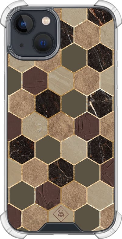 Casimoda® hoesje - Geschikt voor iPhone 13 Mini - Kubus Groen Bruin - Shockproof case - Extra sterk - TPU/polycarbonaat - Bruin/beige, Transparant