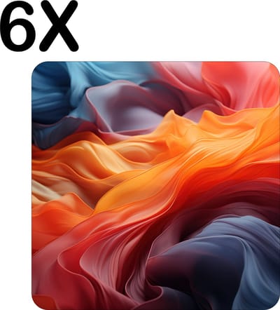 Luxe Placemat - Oranje en Grijze Golvende Satijn - Set van 6 Placemats - 50x50 cm - 2 mm dik Vinyl - Anti Slip - Afneembaar