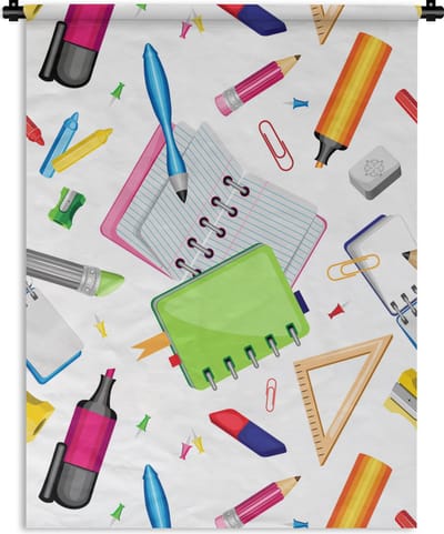 Wandkleed - Wanddoek - Patroon - School - Potlood - 90x120 cm - Wandtapijt
